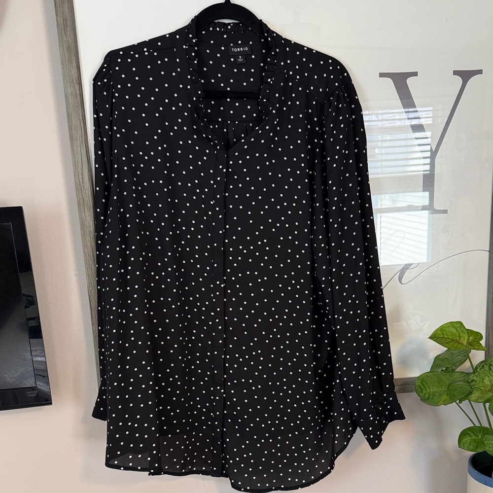 Torrid Black Blouse with White Dots